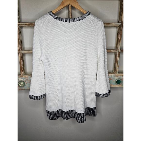 White Sweater Navy accents with bell sleeves by Melissa Paige Size Large - Picture 8 of 8